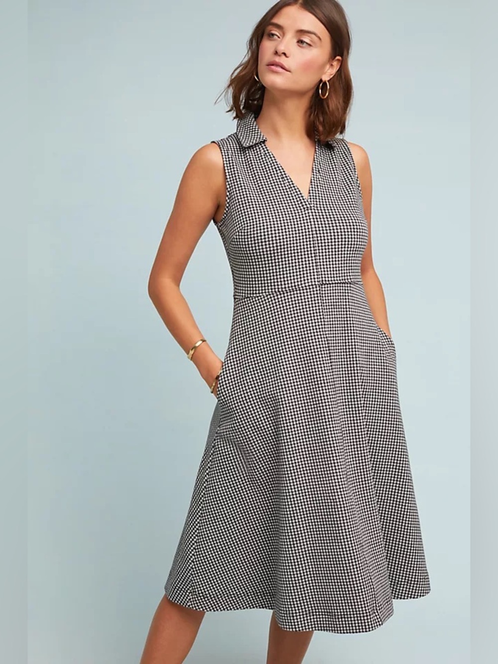 Anthropologie Maeve Gingham Sleeveless Collared Fit & Flare Dress Size 4 Preppy